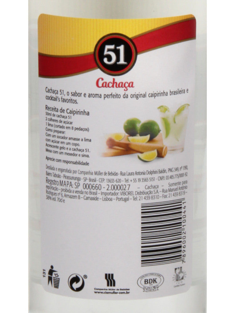 Aguardente Cana Cachaça 51  1 L