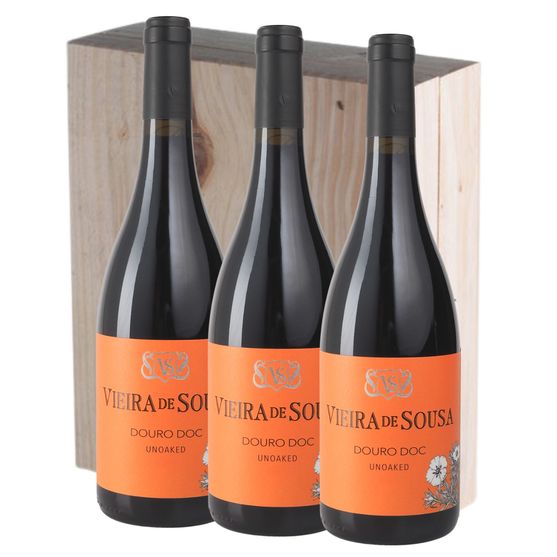 Vieira De Sousa Unoaked Tinto - Conjunto de 3 garrafas c/cx madeira